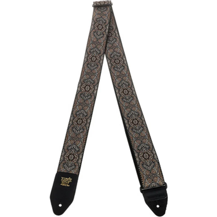 Ernie Ball E-Guitar Strap 4163, Gitarrengurt aus stabilen Polypropylen mit Leder-Enden, Gold & Black Paisley, extra lang 104-182 cm – Bild 1