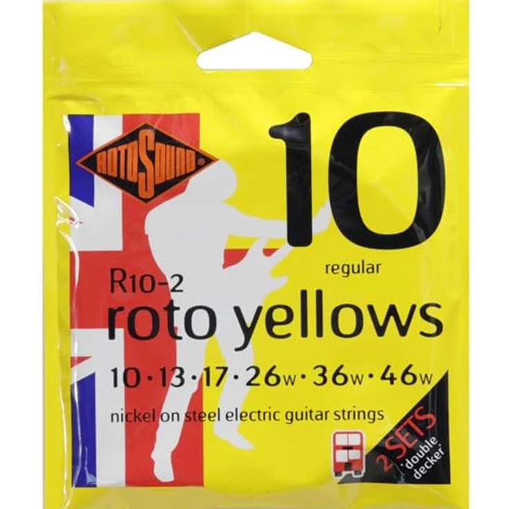 Rotosound Roto Nickel Plated Saiten für E-Gitarre YELLOWS R10-2, Regular 10-46, inkl. kostenlose E1-Saite, Made in UK – Bild 1