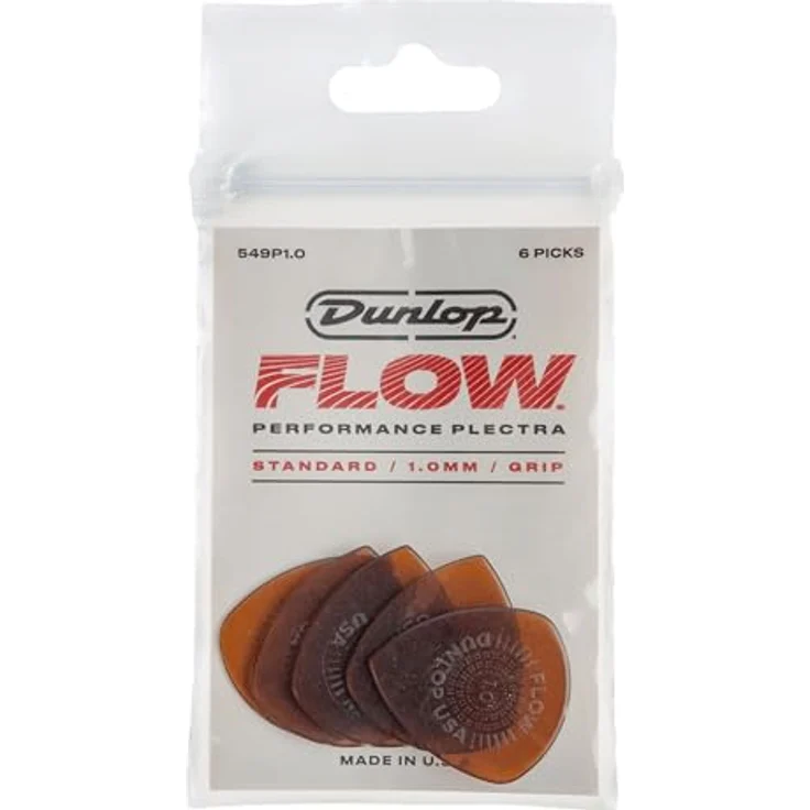 Dunlop Flow Standard Picks 1.00 mm, Plektren-Pack mit pointierter Spitze, braun, 6 Stück – Bild 1