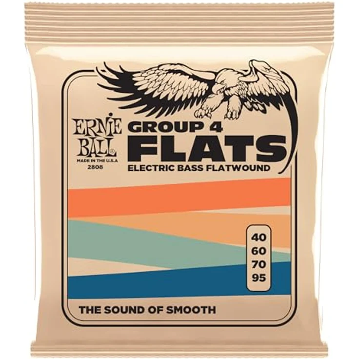 Ernie Ball Flatwound Group IV E-Bass-Saiten, Stärke 40-95, Edelstahlwicklung für warmen Ton und reduziertes Fingergeräusch – Bild 1