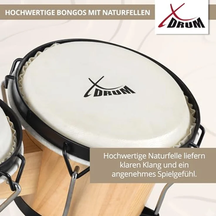 XDrum PERC Bongos Club, 2 Trommeln mit 6" und 7", stimmbaren Naturfellen, Holz in Weinrot – Bild 2
