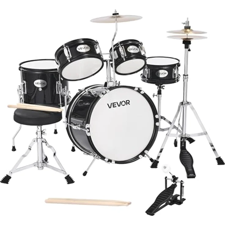 VEVOR Schlagzeug Set, 5-teilig, inkl. 35,6 cm Basstrommel, Tomtoms, Standtom, Crash-Becken & Hi-Hat, für Kinder 6–13 Jahre, schwarz – Bild 1