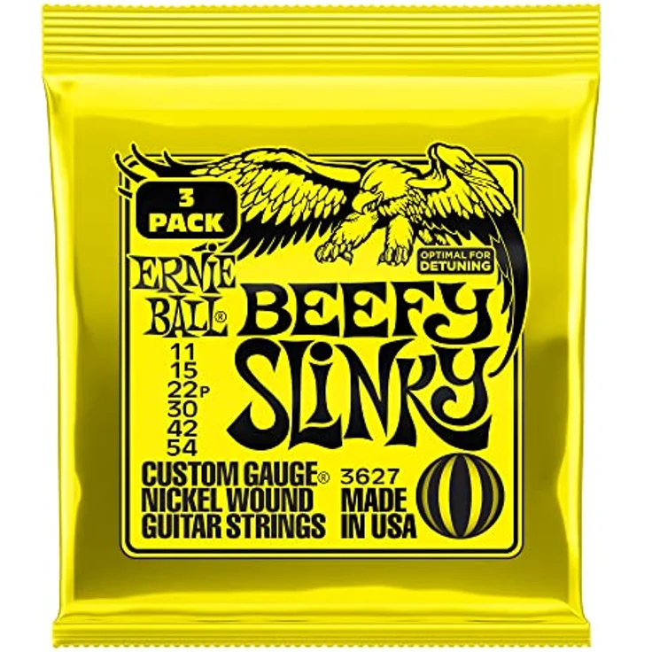 Ernie Ball Beefy Slinky Nickel Wound E-Gitarrensaiten, 3er-Pack, Stärke 11-54, heller ausgewogener Ton, hergestellt in Kalifornien, USA – Bild 1