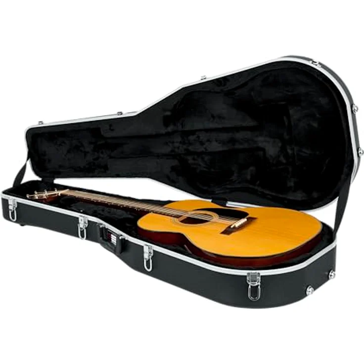 Gator Cases Deluxe ABS Formkoffer für Dreadnought Akustikgitarren, stoßfest, schwarz, mit Innenausstattung aus EPS-Schaumstoff und geräumigem Staufach – Bild 2