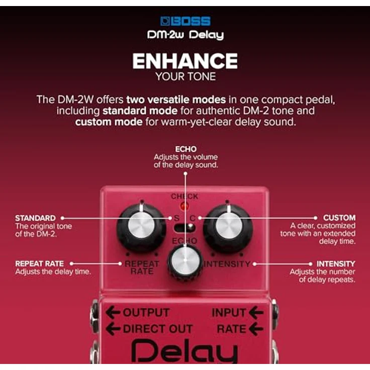 BOSS DM-2W Delay, Premium Waza Craft Gitarreneffektpedal mit analoger Schaltung, authentische Reproduktion des BOSS DM-2 Vintage-Vibrato, Standard & Custom Spielmodi – Bild 3