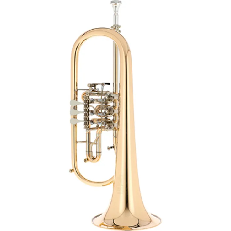Melton MWF12GT-L Flugelhorn, Meisterwerk Serie, komplett Goldmessing, 3 Zylinderventile, Ø 10,50mm Bohrung, mit Mundstück und Luxuskoffer