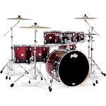 DW PDP CM7 Concept Maple, Schlagzeug-Set in Red to Black Sparkle Fade, 7-lagiges Ahornholz, Rock Version mit 22"x18" Bass Drum