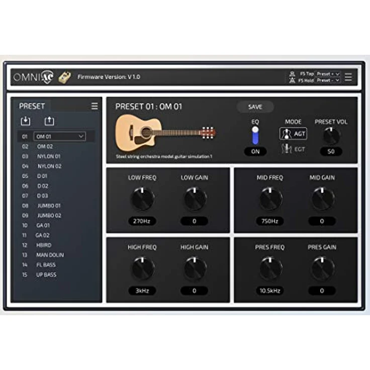 Hotone Omni AC, Akustik-Simulator Effektpedal mit 15 Klangsimulationen und 4-Band EQ – Bild 5
