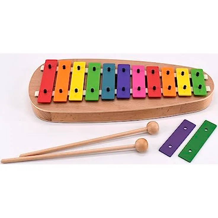 Voggenreiter Voggy’s großes Glockenspiel, C3-F4 mit Zusatztönen F# und B, farbige Stahl-Klangplatten in Boomwhaker-Farben, inkl. Holz-Schlägelpaar