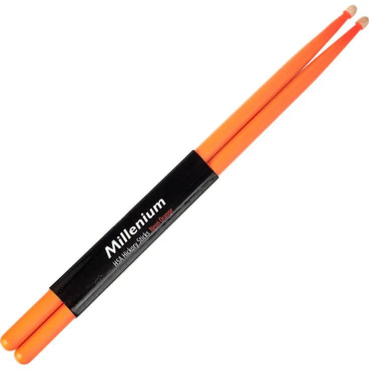 Millenium H5A Hickory Drumsticks, Neon Orange, Holzkopf aus hochwertigem Hickory Holz