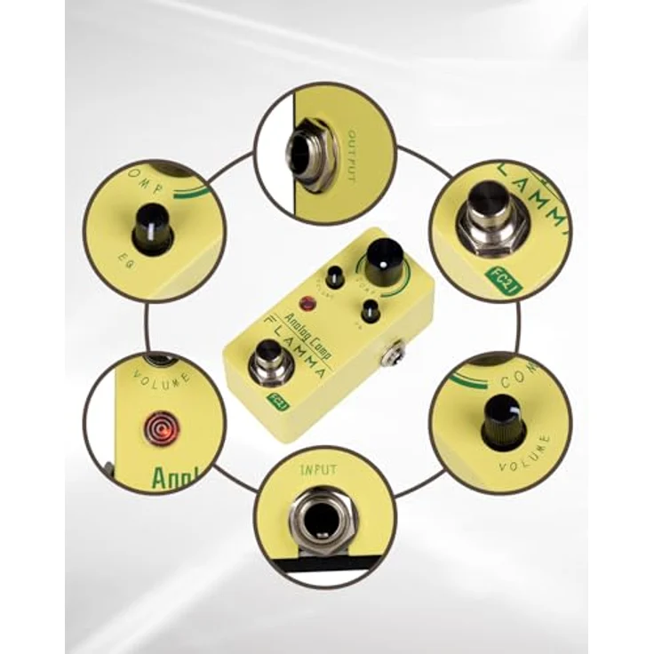 Flamma FC21 Optical Compressor, analoges Effektgerät mit Kompression, Comp, Volume EQ Regler, True Bypass, robustes Metallgehäuse – Bild 7