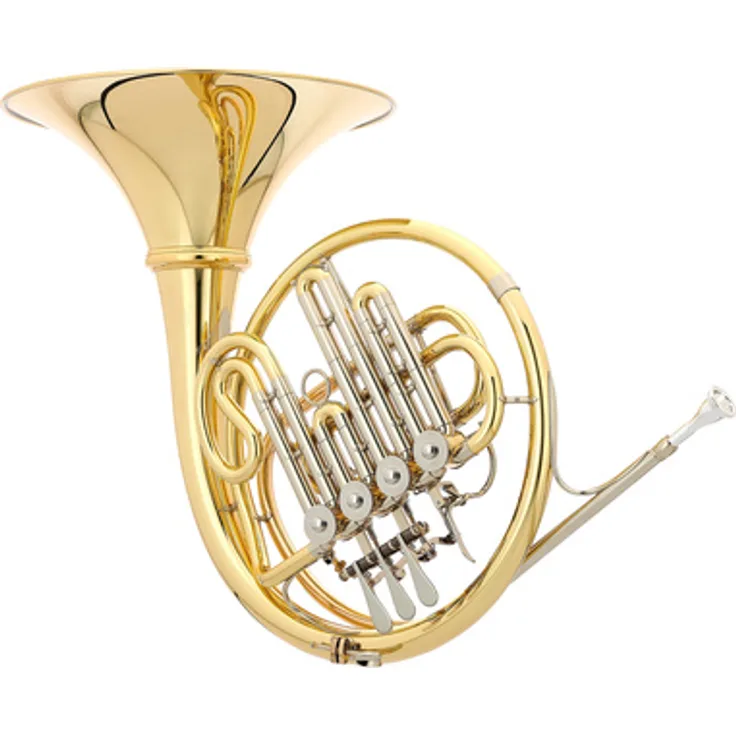 Hans Hoyer 704A-L, Bb-Waldhorn mit A-Stopfventil, Spiralfederdruckwerk, Goldmessing Mundrohr, inkl. Mundstück und Koffer