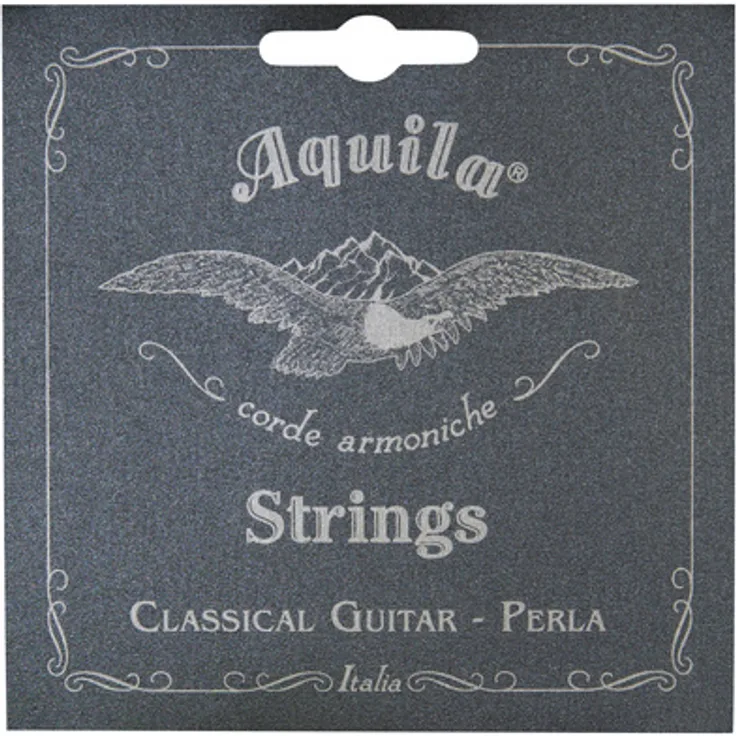 Aquila Perla Normal Set, Gitarrensaiten für Konzertgitarre, Normal Tension, Bionylon und Nylgut mit versilberten Basssaiten