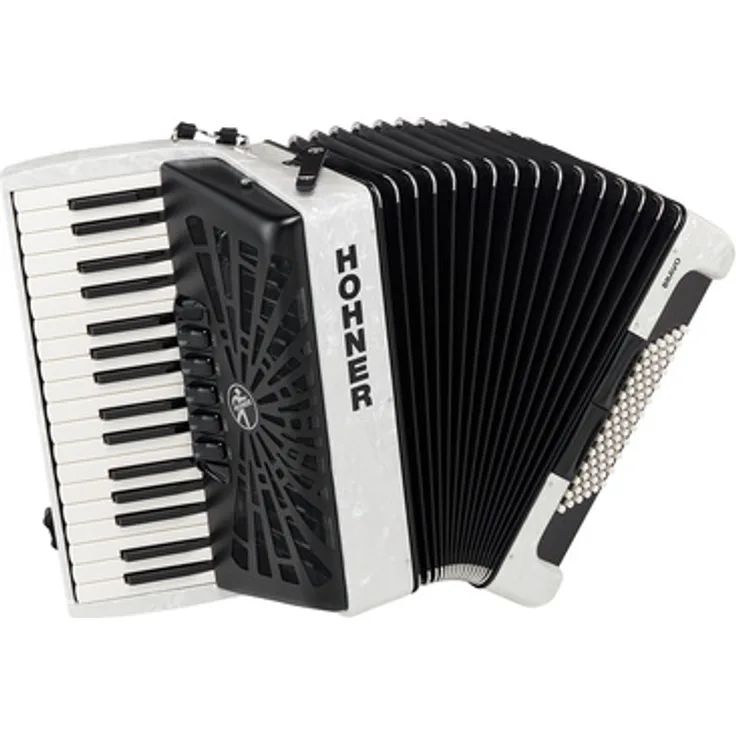 Hohner Bravo III 72 White, Piano-Akkordeon mit 72 Bässen, 34 Tasten, Silent Key und Gig Bag