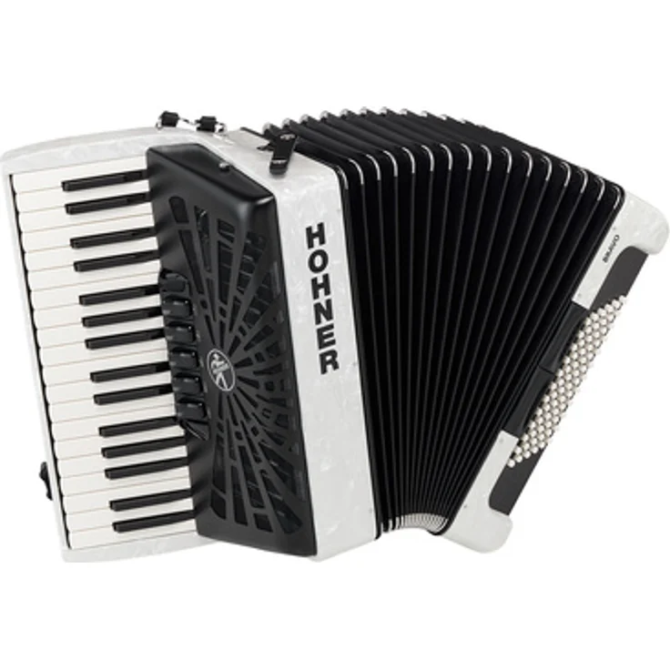 Hohner Bravo III 72 White, Piano-Akkordeon mit 72 Bässen, 34 Tasten, Silent Key und Gig Bag