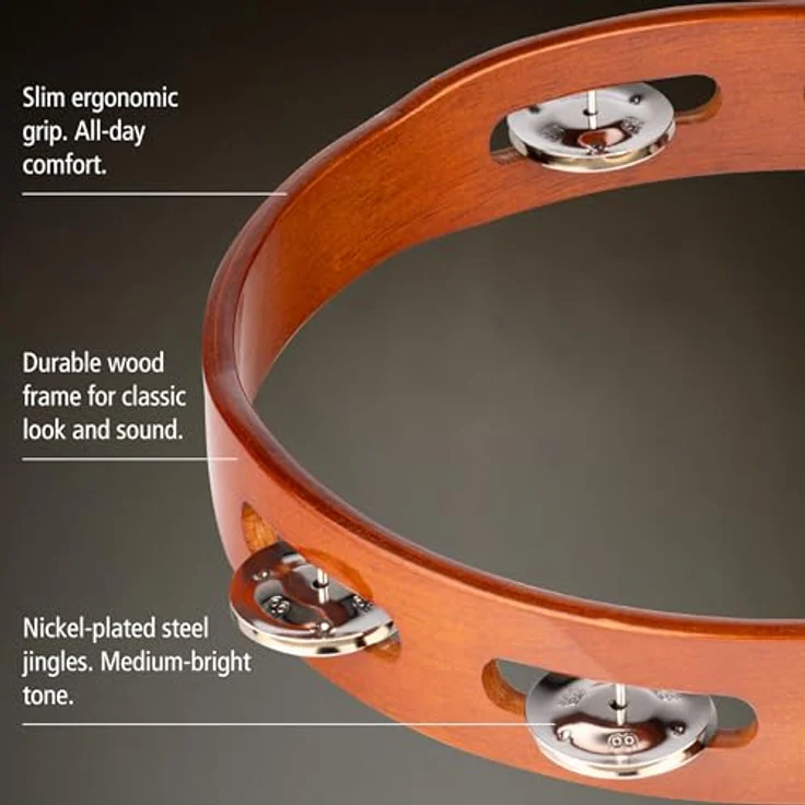 Meinl TA1AB Wood Tambourine, 1-reihig mit 8 Paar Stahlschellen, Holzrahmen, African brown – Bild 3