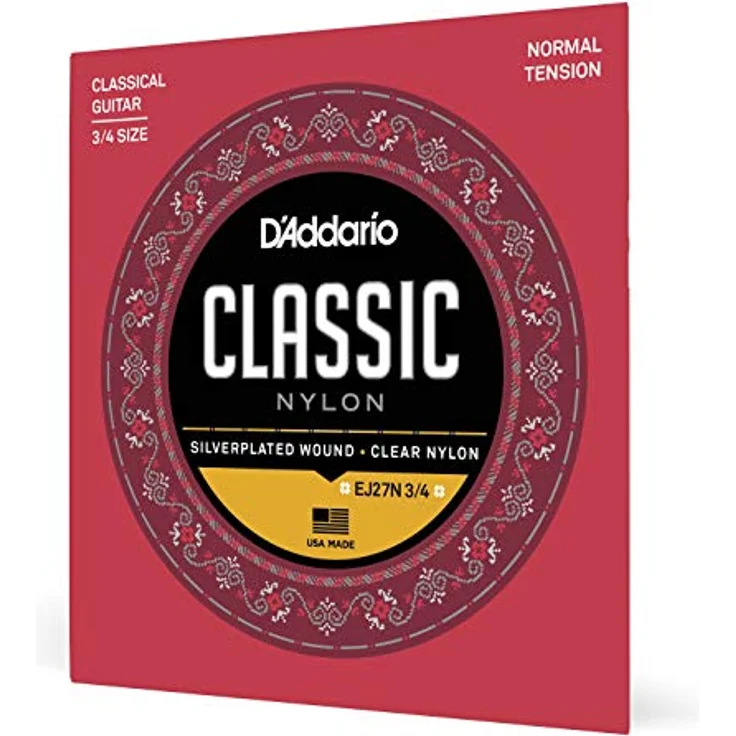 D'Addario EJ27N 3/4, Gitarrensaiten für Konzertgitarre, Nylon, Normal Tension, speziell für 3/4 Gitarren, ideale Einsteigersaiten für Schüler – Bild 1
