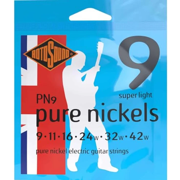 Rotosound Pure Nickel Saiten für E-Gitarren, Super Light 9-42, 100% Rein-Nickelsaiten für warmer Ton, ideal für Blues und Rockabilly