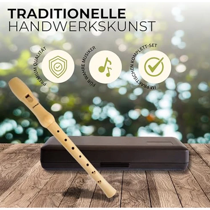 GADGET HERO HeroMusics Blockflöte aus Holz, barocke Griffweise, 8-Loch, Sopranblockflöte aus Premium Ahornholz, inkl. Reinigungsset & Etui – Bild 2