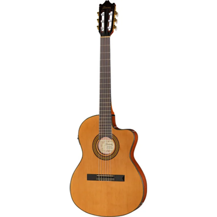 Ibanez GA5TCE-AM, Thinline Konzertgitarre mit Fichtendecke, Sapele Boden & Zargen, 650 mm Mensur, Purpleheart Griffbrett, Unter-Sattel Tonabnehmer, natur
