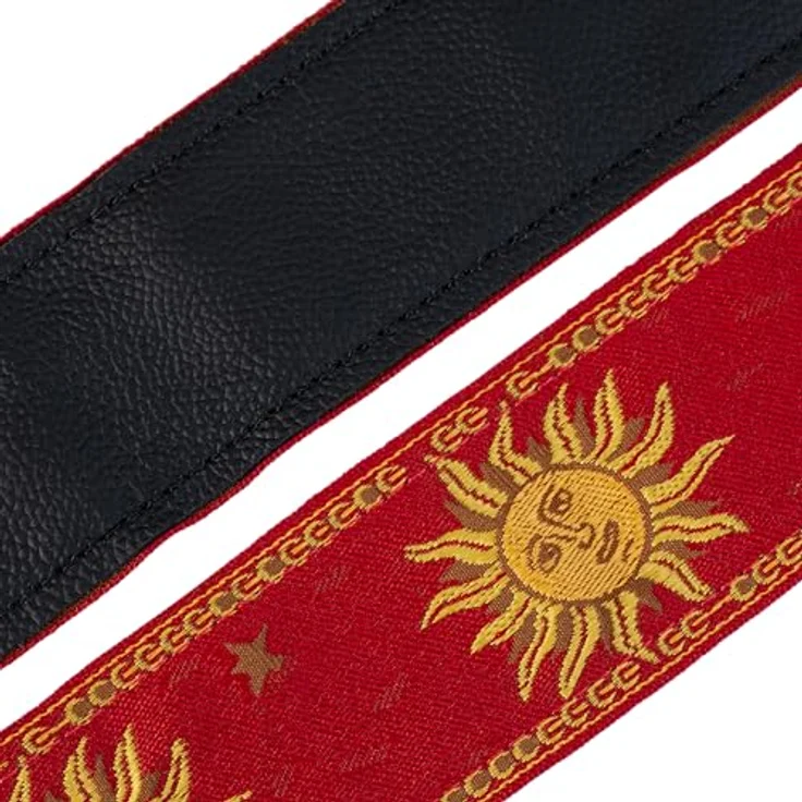Levys Woven Jacquard Strap 2", Gitarrengurt mit Sun-Motiv in Gelb auf Rot, verstellbar von 102 cm bis 145 cm, made in Canada – Bild 5