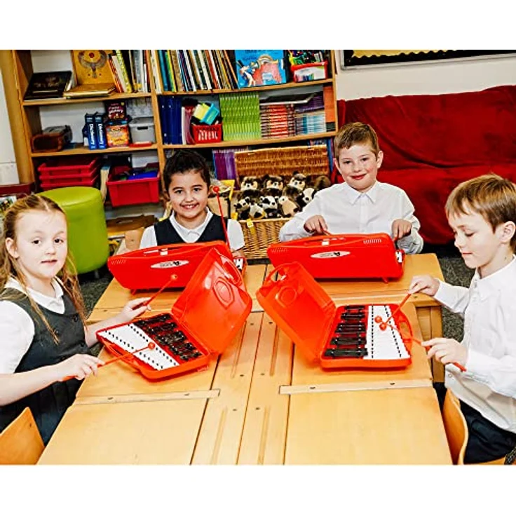 A-Star 25-Noten-Sopran-Chromatisches Glockenspiel-Xylophon, rotes Gehäuse, 2 Oktaven G5 bis G7, 10er-Pack mit zwei Kunststoffschlägeln – Bild 5