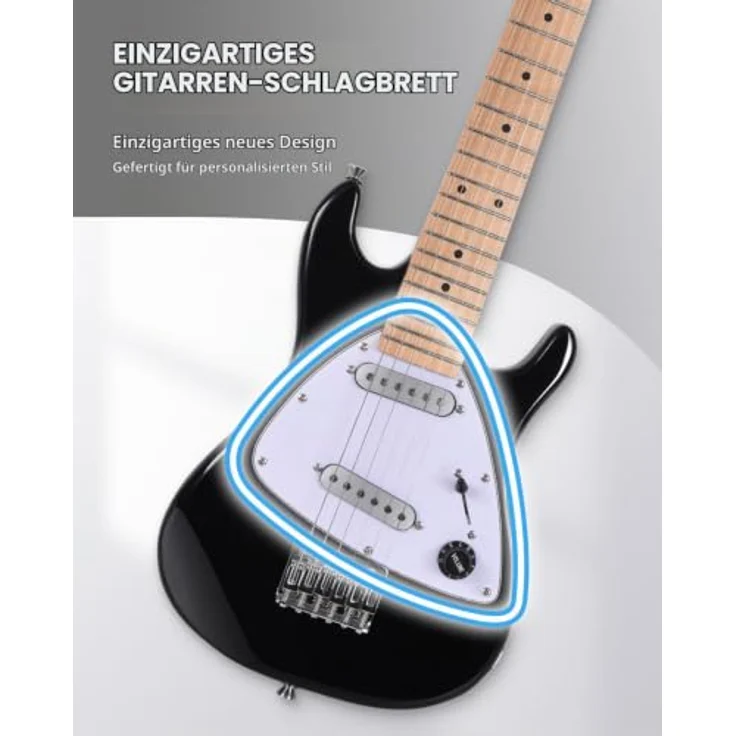 Winzz 30-Zoll E-Gitarren-Einsteiger-Set für Kinder, Junior-E-Gitarre in 1/4-Größe, komplettes Starter-Set mit Verstärker, glänzende schwarze Farbe, inkl. Zubehör und tragbarem Design – Bild 3