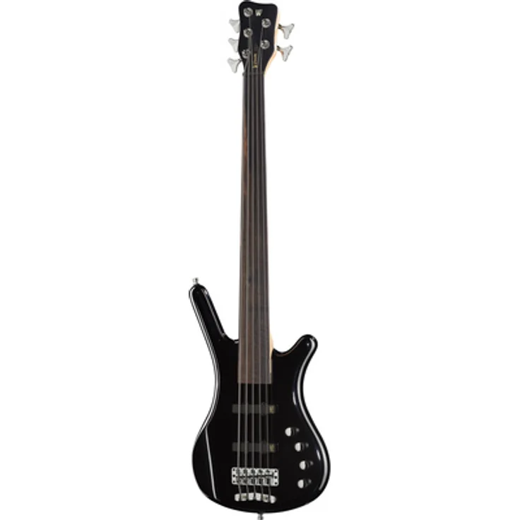 Warwick RockBass Corvette Basic 5 SBHP FL, Fretless E-Bass mit 5 Saiten, Solid Black High Polish, aktive MEC Tonabnehmer und einem 24-lagigen Griffbrett