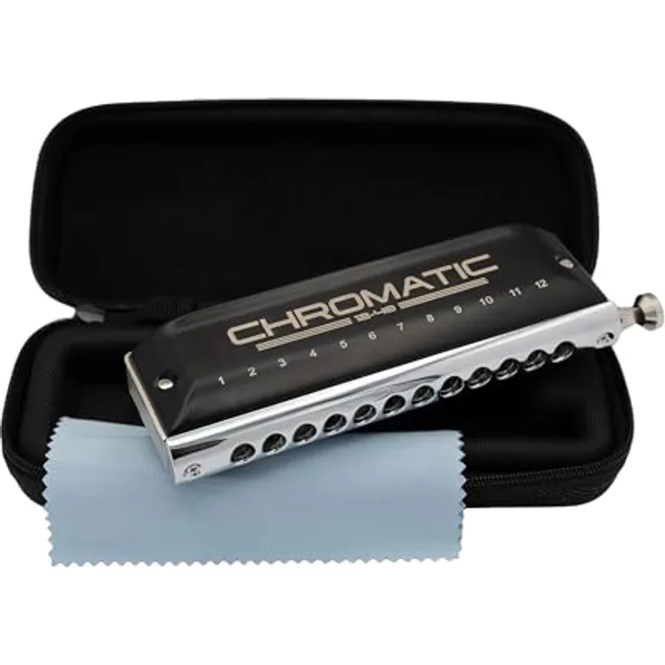 Cascha HH-2290 Chromatische Mundharmonika, 12 Kanzellen, 48 Töne, Tonart C, inklusive Softcase und Putztuch