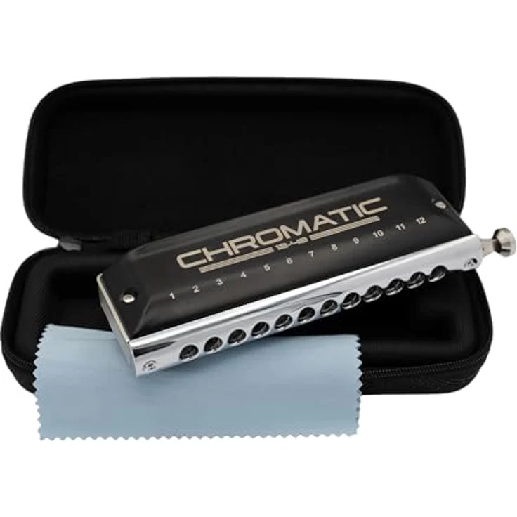 Cascha HH-2290 Chromatische Mundharmonika, 12 Kanzellen, 48 Töne, Tonart C, inklusive Softcase und Putztuch – Bild 1