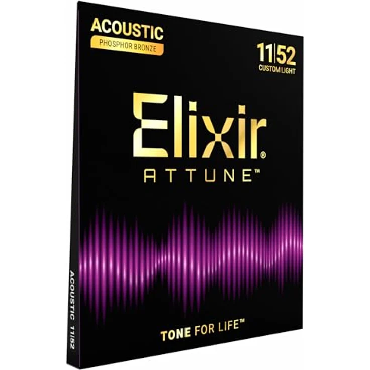 Elixir Attune 21027 Phosphor Bronze Gitarrensaiten, Custom Light, klarer Klang, langlebig, Anti-Rost-Beschichtung – Bild 1