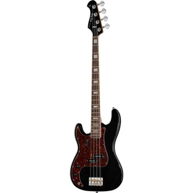 Harley Benton MV-4P LH Black, Linkshänder E-Bass mit Erlekorpus und karamellisiertem kanadischem Bergahornhals, black