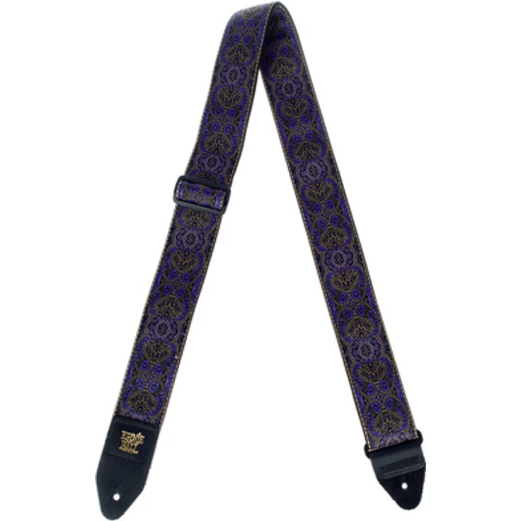 Ernie Ball E-Guitar Strap Purple Paisley, Gitarrengurt aus stabilem Polypropylen mit hochwertigen Leder-Enden, extra lang von 104-182 cm – Bild 1