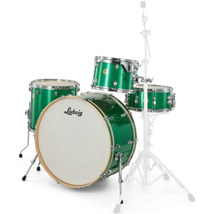 Ludwig Continental 4pc 26" Set G, Schlagzeugset in Green Sparkle mit 7-lagigen Hybrid-Ahornkesseln und Remo Fellen