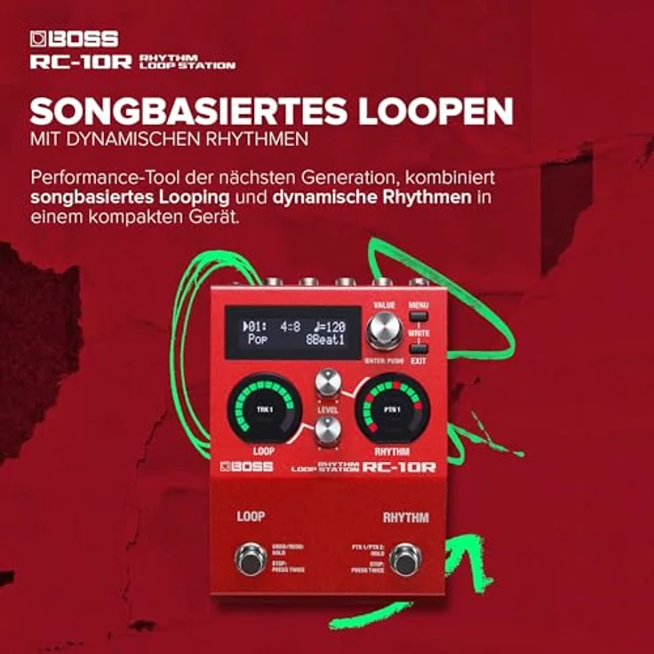 BOSS RC-10R Rhythm Loop Station, kompaktes Performance-Tool mit 280 Preset-Stilen, 16 Drumkits und 2-Spur-Betrieb – Bild 2