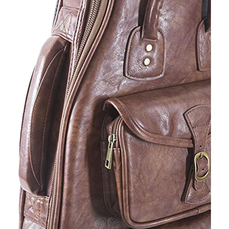 Fame Gigbag Electric Bass Antique Deluxe, Robustes Kunstleder, Hochverdichtete Schaum-Polsterung, Vintage-Design mit Messing-Applikationen, Variabeles Halskissen, Rucksackgarnitur, Mehrere Zubehörtaschen – Bild 2