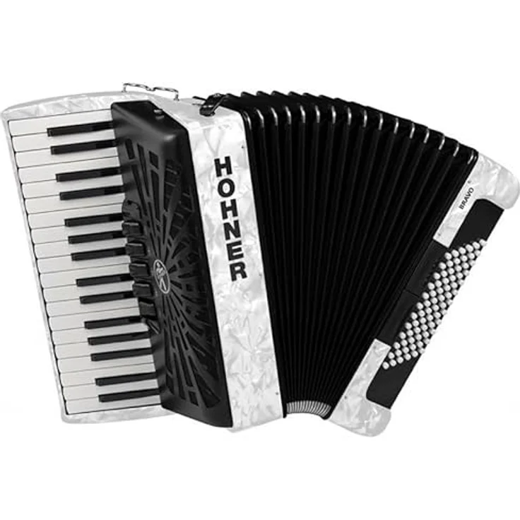 Hohner Bravo III 72 White, Piano-Akkordeon mit 72 Bässen, 34 Tasten, Silent Key und Gig Bag – Bild 2