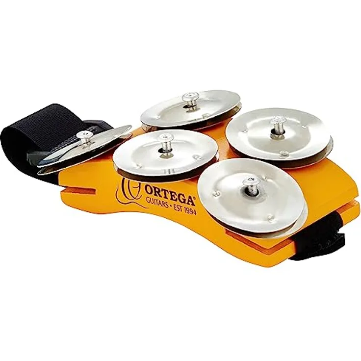 Ortega OSSFT Foot Tambourine, Fuß Tambourine aus Rubberwood mit 5 Paar Edelstahl-Schellen, ergonomisches Design