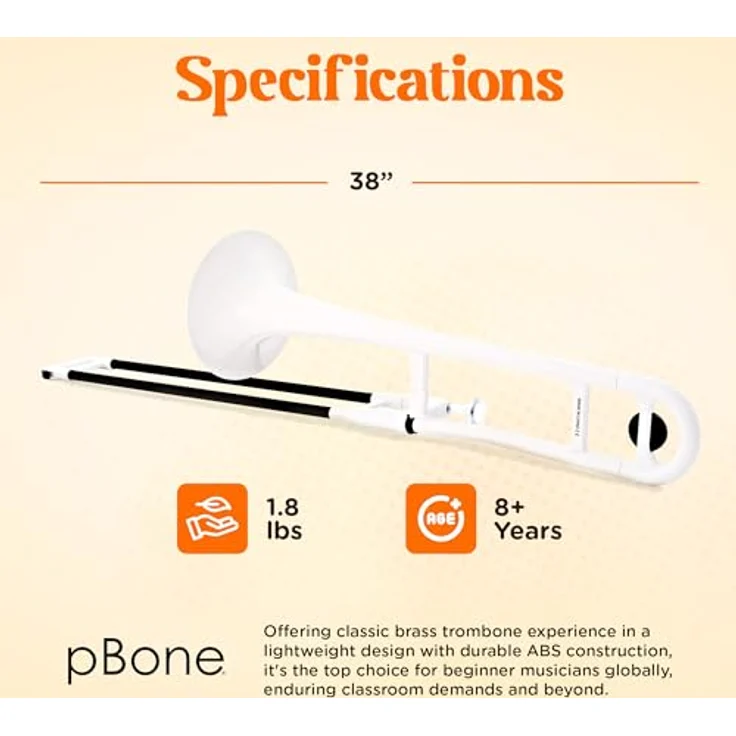 pBone music pBone White, Bb-Tenorposaune aus ABS-Kunststoff, leicht und ergonomisch, inklusive Mundstück und Gig Bag, Weiß – Bild 4