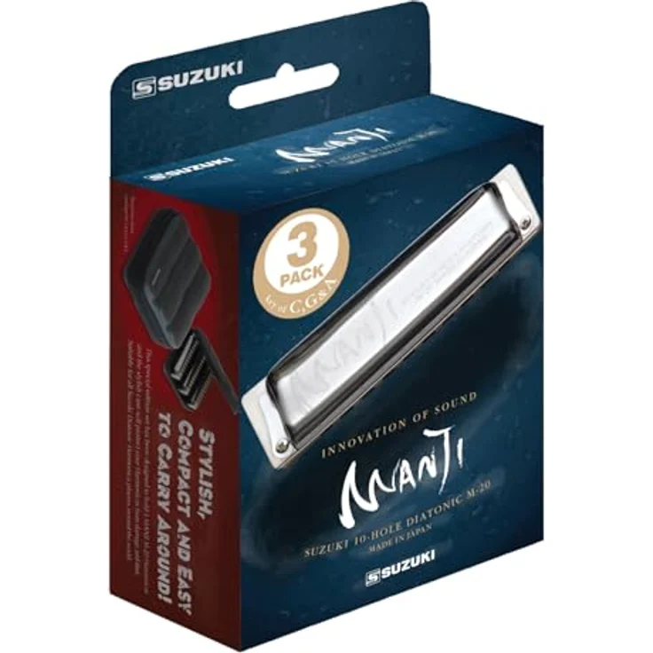 Suzuki M-20-3SET Manji Mundharmonika, 3er Set in C, G, A mit EVA-Zippercase und warmem Holzkorpus – Bild 1