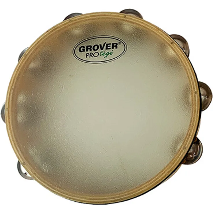 Grover Pro Percussion P-T2/GS Tambourine Protégé, 10" zweireihig mit German Silver Schellen und Naturfell, Hartholzkessel mit Hochglanzoberfläche
