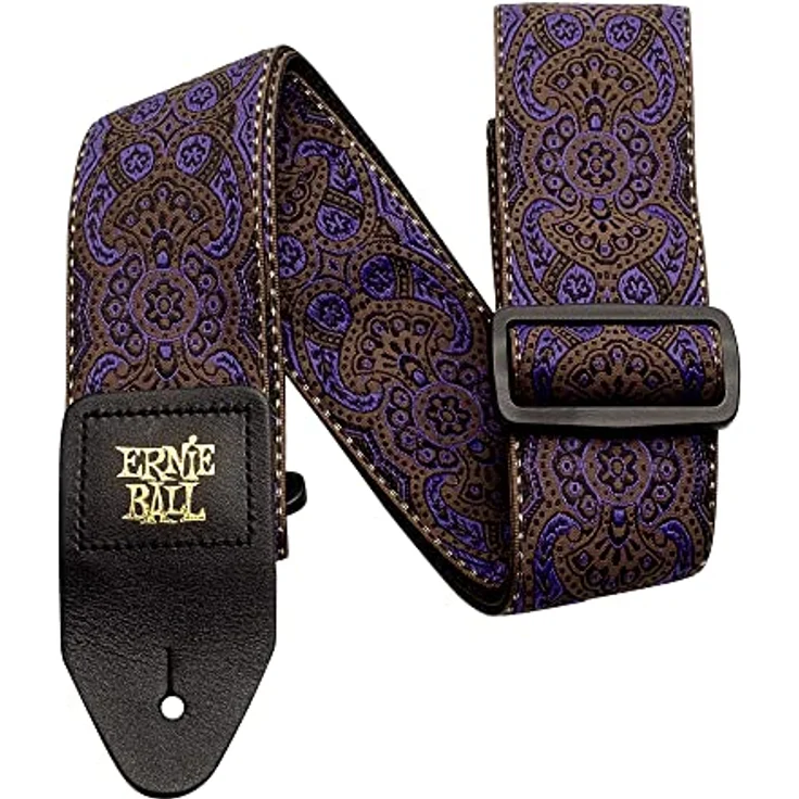 Ernie Ball E-Guitar Strap Purple Paisley, Gitarrengurt aus stabilem Polypropylen mit hochwertigen Leder-Enden, extra lang von 104-182 cm – Bild 2