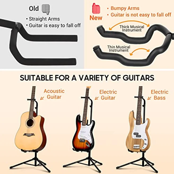 CAHAYA Gitarrenständer CY0287, Höhenverstellbar und Faltbar, Universal-Stativ für Akustische E-Gitarre, Bass und Banjos, 2er Pack – Bild 5