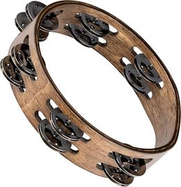 Meinl CTA2WB Compact Tambourine, 2-reihig mit 12 Paar Stahlschellen, Durchmesser 8, Holzkessel, Farbe: Walnut Brown