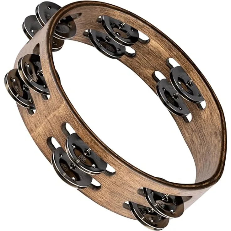 Meinl CTA2WB Compact Tambourine, 2-reihig mit 12 Paar Stahlschellen, Durchmesser 8", Holzkessel, Farbe: Walnut Brown