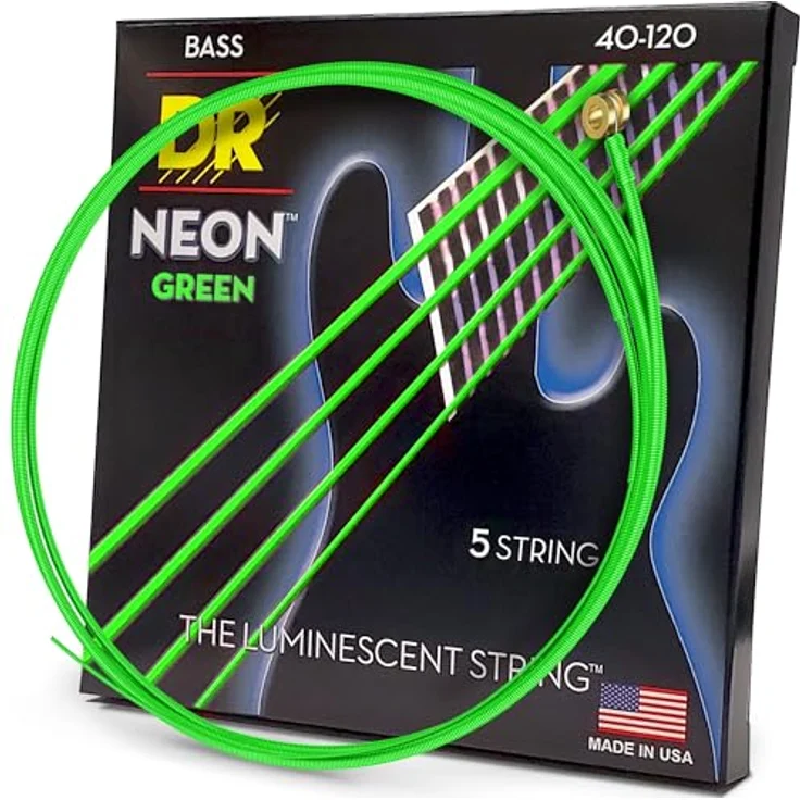 DR Strings NGB5-40 HI-DEF NEON Bassgitarrensaiten, 5-String Light 40-120, Neon Grün mit K3-Beschichtung für verbesserte Klarheit und Projektion – Bild 1