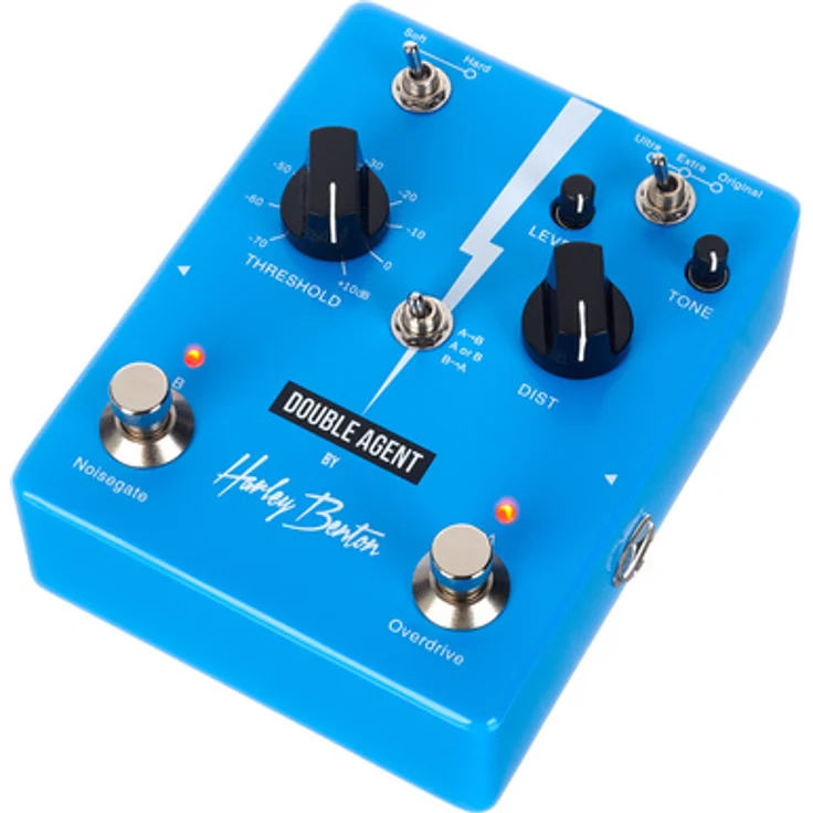 Harley Benton Double Agent, Dual Overdrive & Noisegate Effektpedal für E-Gitarre mit analogem Noise Gate und High Power Distortion
