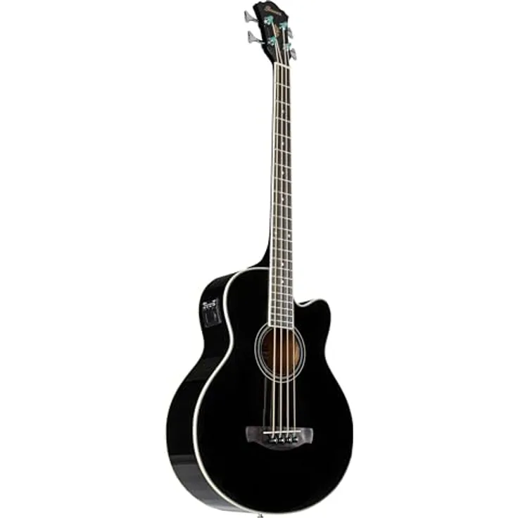 Ibanez AEB8E-BK, Akustikbass mit Fichte Decke, Sapele Boden, Mahagoni Hals, schwarzer Hochglanz-Finish und Ibanez AEQ-2T Preamp mit Tuner