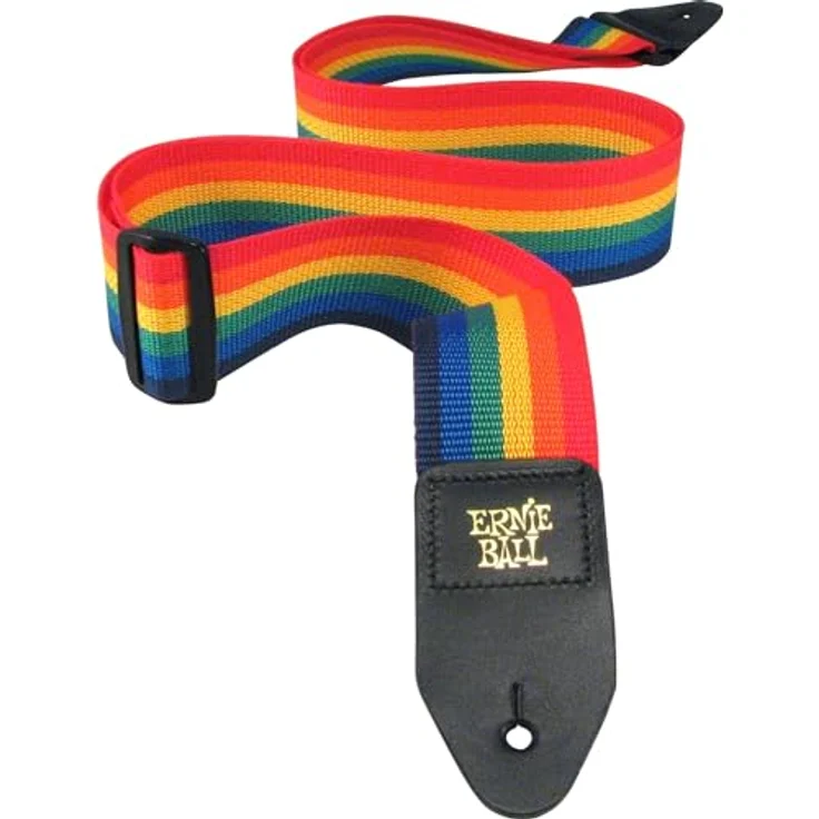 Ernie Ball 4044 Poly Strap Rainbow, Gitarrengurt aus Polypropylen, Länge 104-182 cm, Breite 5 cm, Lederenden schwarz mit Goldlogo – Bild 1