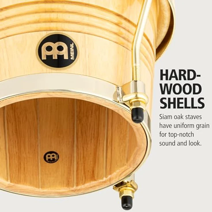 Meinl WB200NT-G Bongoset, Natur, 6 3/4" und 8", Gummibaum, handselektierte Büffelfelle, Gold Hardware, hochglanz Finish – Bild 2